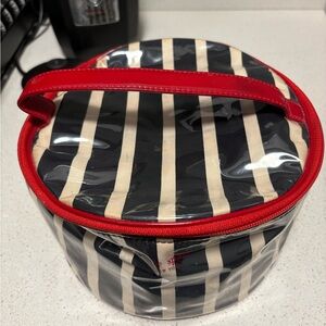 Kate Spade Black & White Striped Cosmetics Bag with Handle